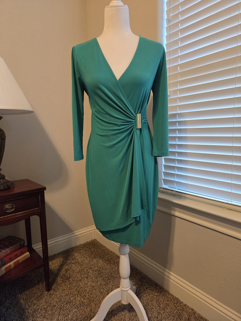 Calvin Klein Green Wrap-Accent Midi Dress